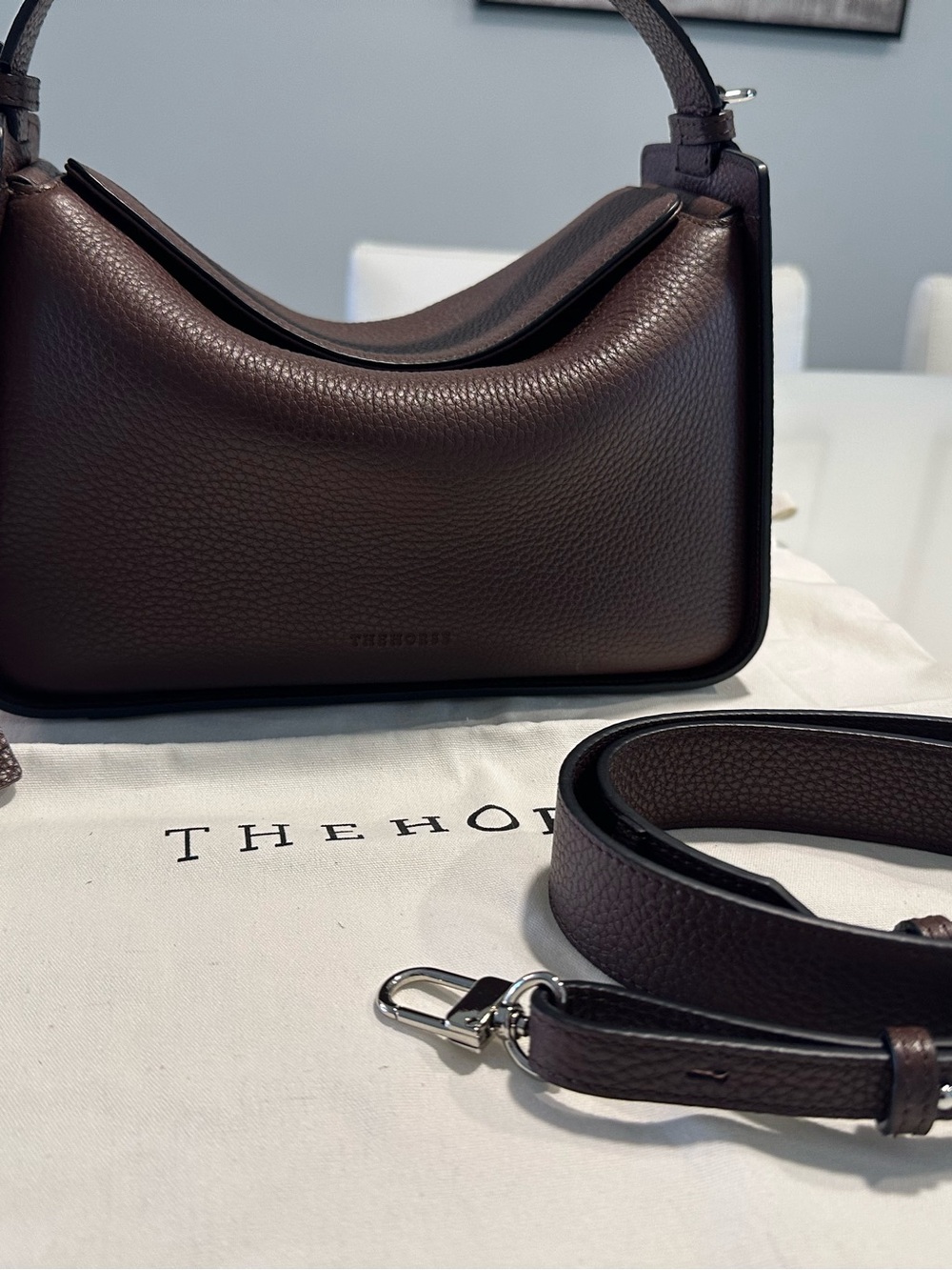 The Horse Clementin Coffe Pebbled Leather Shoulder Bag with Detachable Strap